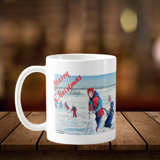 Taza De Café Paisaje Navideño Vintage Personalizable