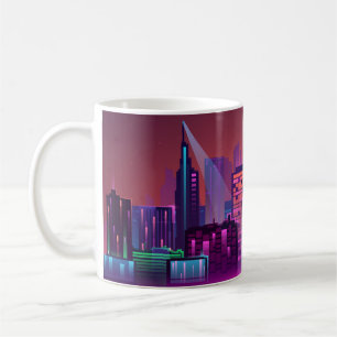 Taza De Café Paisaje nocturno colorido y brillante. ilustracion