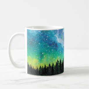 Taza De Café Paisaje nocturno de acuarela Vía Láctea