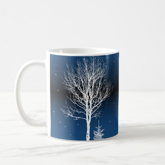 Taza De Café Paisaje nocturno de invierno, casa acogedora, luna (Izquierda)