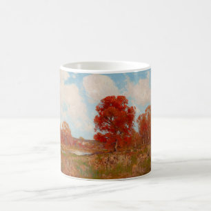 Taza De Café Paisaje otoñal (Escena rural en otoño) (Árboles ro