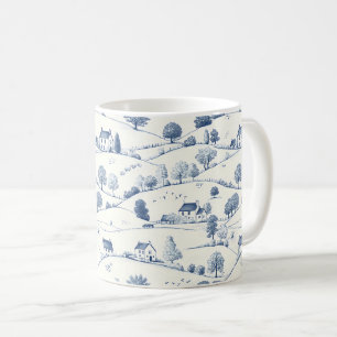 Taza De Café Paisaje pastoral azul Toile Clásico Francés
