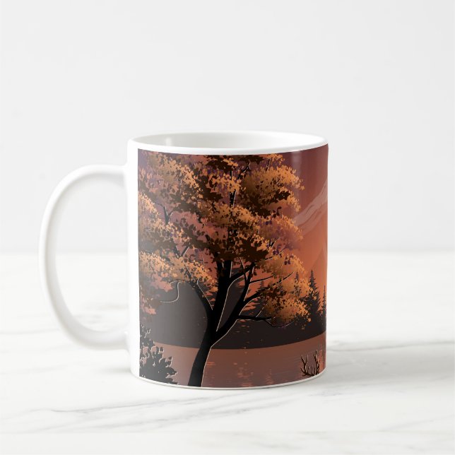 Taza De Café Paisaje Sunrise con Lago y Deers-51207 (Izquierda)