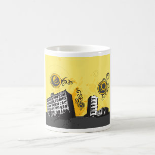 Taza De Café Paisaje urbano amarillo y gris abstracto retro