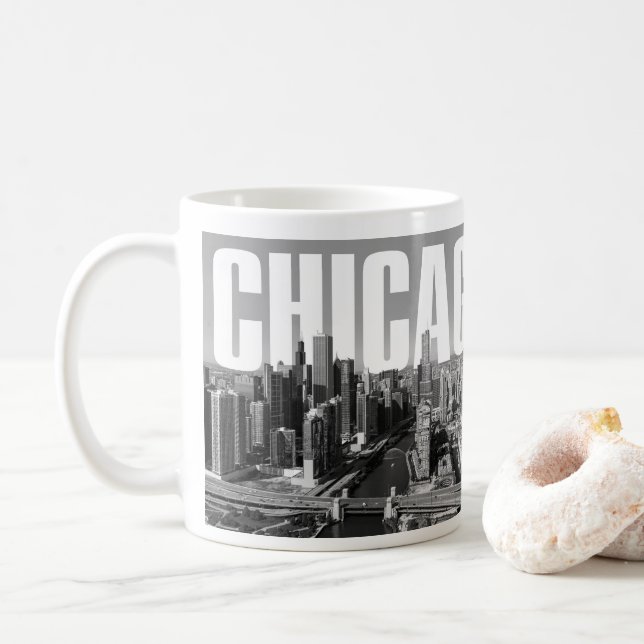 Taza De Café Paisaje urbano de Chicago (Con donut)