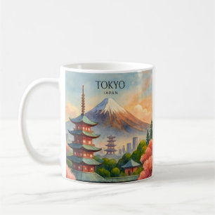 Taza De Café Paisaje urbano de Tokio Japón Acuarela Recuerdo