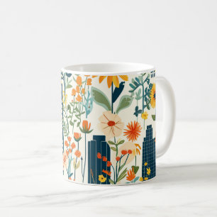 Taza De Café Paisaje urbano moderno flores silvestres Cottageco