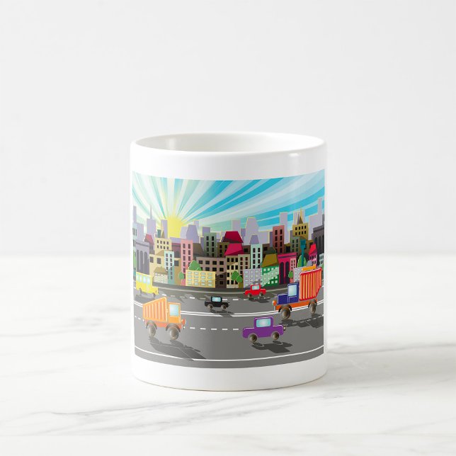 Taza De Café Paisaje Y Tráfico De La Ciudad Por Carretera (Subido por el creador)