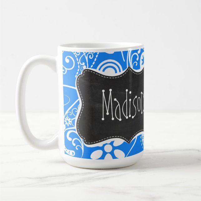 Taza De Café Paisley azul azul; Floral; Pizarra (Izquierda)