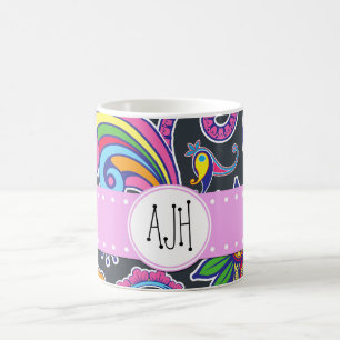 Taza De Café Paisley colorida, Patrón Paisley, Boteh, Monograma