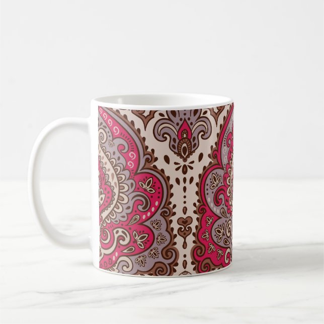 Taza De Café Paisley floral india, patrón de mandala étnica. (Izquierda)