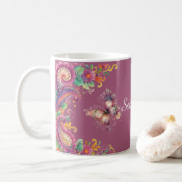 Taza De Café Paisley floral y mariposa