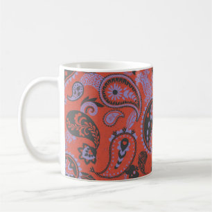 Taza De Café Paisley Linocut Vivid Naranja Purple