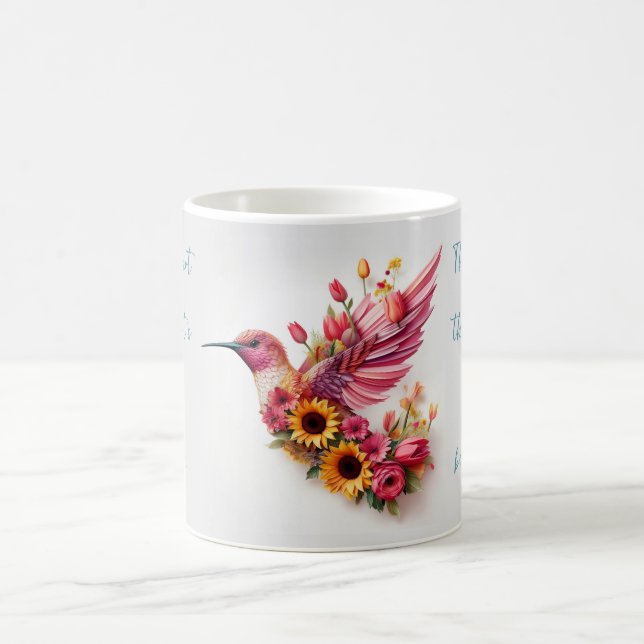 Taza De Café Pajarito personalizado que vuela con flores (Centro)