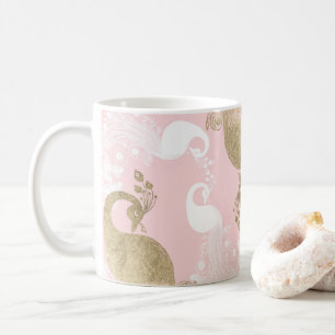 Taza De Café Pajarito real de oro blanco rosado de Rubor