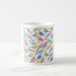 Taza De Café Pajaritos Pastel Patrón Aves Lindas Acuarela