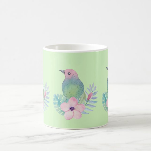 Taza De Café Pájaro acuarela y flor (Centro)