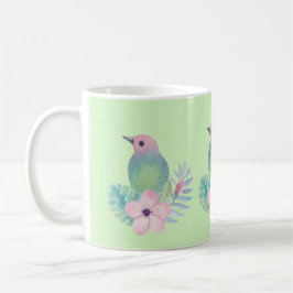 Taza De Café Pájaro acuarela y flor