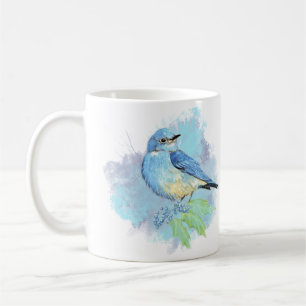 Taza De Café Pájaro Azul Acuarela Arte de Jardín Azul Hermoso P