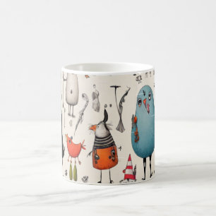 Taza De Café Pájaro Azul Caprichoso y Amigos de Fantasía Ilustr