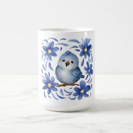 Taza De Café Pájaro azul con flores