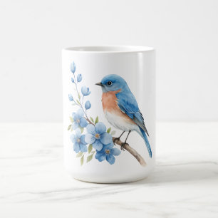 Taza De Café Pájaro azul con flores azules
