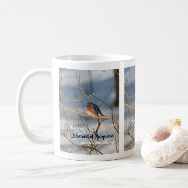 Taza De Café Pájaro Azul De La Felicidad Inspirador (Con donut)