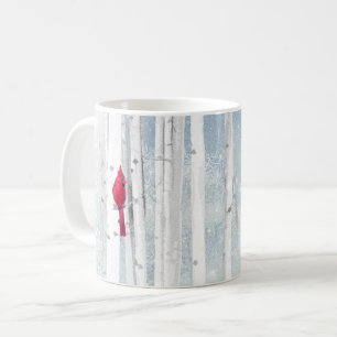 Taza De Café Pájaro cardenal rojo en un hermoso árbol de aves n