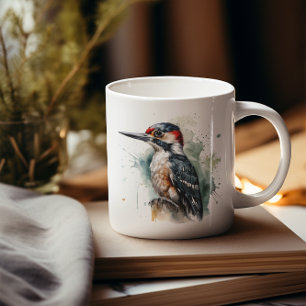 Taza De Café Pájaro Carpintero Acuarela Bosque