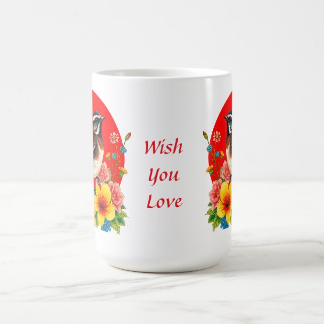 Taza De Café Pájaro colorido encaramado entre flores (Centro)