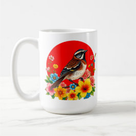 Taza De Café Pájaro colorido encaramado entre flores