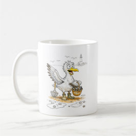 Taza De Café Pájaro Cómico Recolectando Conchas