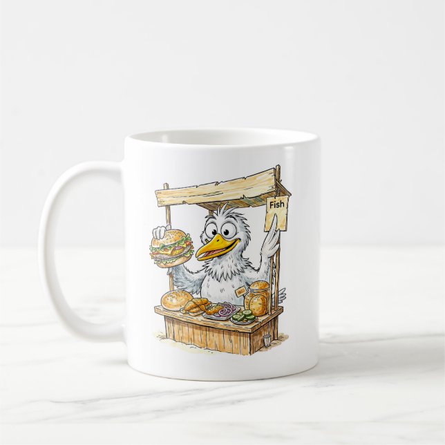Taza De Café Pájaro de cómic en puesto de pescado (Izquierda)