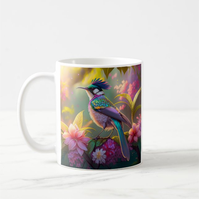 Taza De Café Pájaro de Fantasía Ave Araña Alucinada Creste Azul (Izquierda)