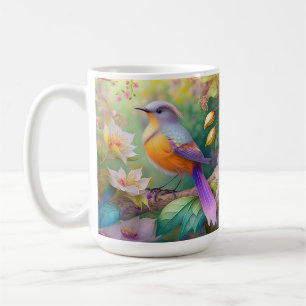 Taza De Café Pájaro de fantasía de cabeza lavanda y pecho naran