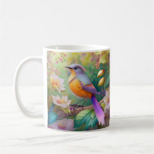Taza De Café Pájaro de fantasía de cabeza lavanda y pecho naran