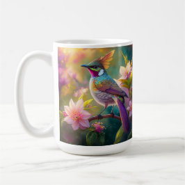 Taza De Café Pájaro de fantasía Jay Arcoíris con cresta naranja