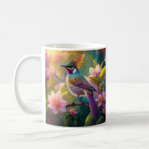 Taza De Café Pájaro de fantasía Jay Arcoíris con cresta naranja