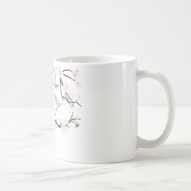 Taza De Café Pájaro de flores rosadas (Derecha)