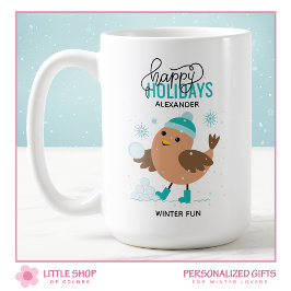 Taza De Café Pájaro de Invierno Jugando en la Nieve Personaliza