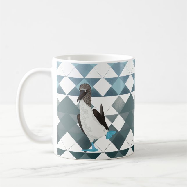 Taza De Café Pájaro De Pájaro De Pies Azules Sobre Patrón Geomé (Izquierda)