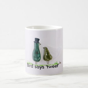 Taza De Café Pájaro dice tweet divertida Boda novia y novio