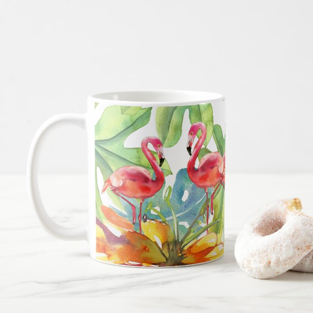 Taza De Café Pájaro Flamingo Tropical Rosa (Con donut)