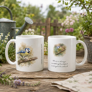 Taza De Café Pájaro herrerillo azul inspirador acuarela persona