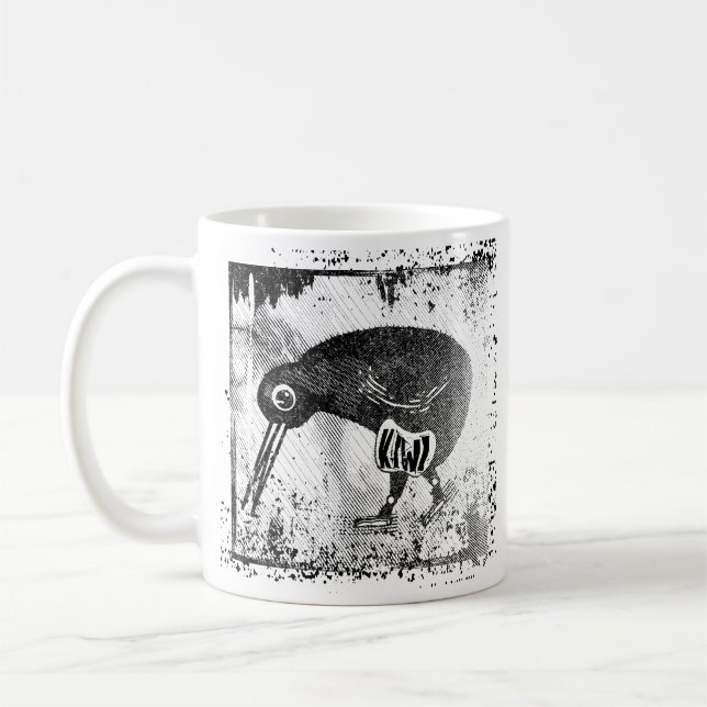 Taza De Café Pájaro kiwi blanco y negro (Izquierda)