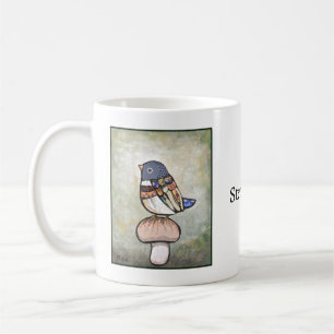 Taza De Café Pájaro Mágico Pequeño en Setas Nombre Personalizad