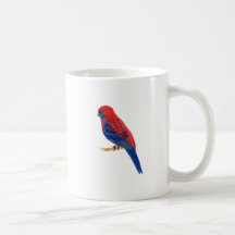 Pájaro rojo y azul con rayas de acuarela azules