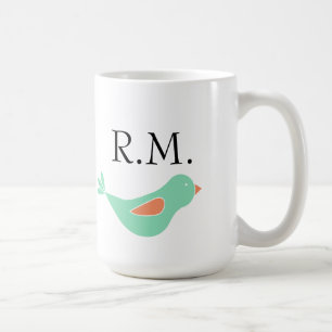 Taza De Café Pájaro verde pastel monogramado