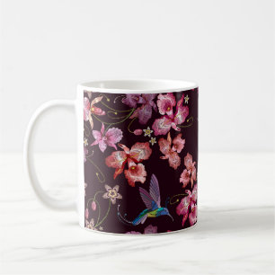 Taza De Café Pájaro zumbador y flores tropicales exóticas de