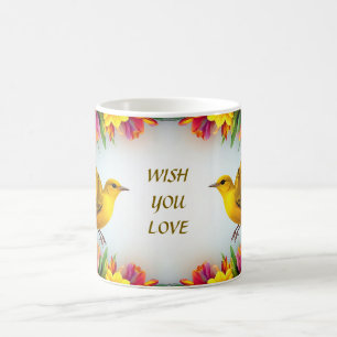 Taza De Café Pájaros Amarillos Brillantes en un Marco Floral Vi